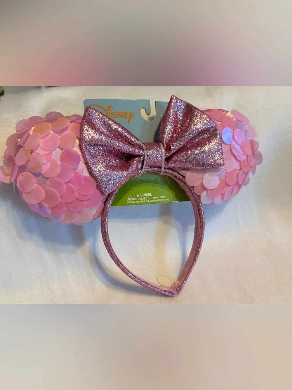 Disney Parks Pink Sequin Minnie Mouse Ears Headband | Sparkle Bow